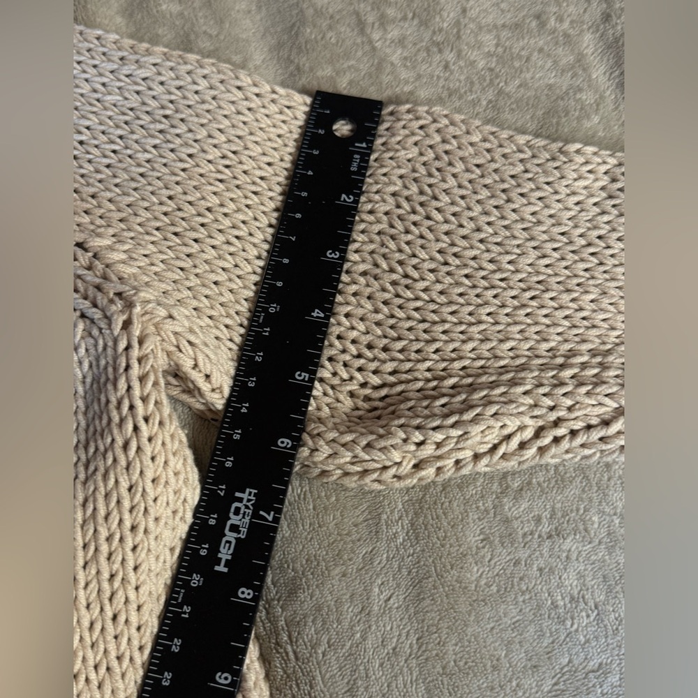 Chicos Cable Chunky Knit Beige Navy Silver Chain Trim Cardigan Sweater Size 2 L - Picture 7 of 8